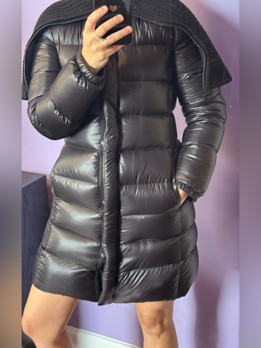 Prada sport Black Down Puffer Coat with Knit Shoulder Cape - Picture 13 of 16